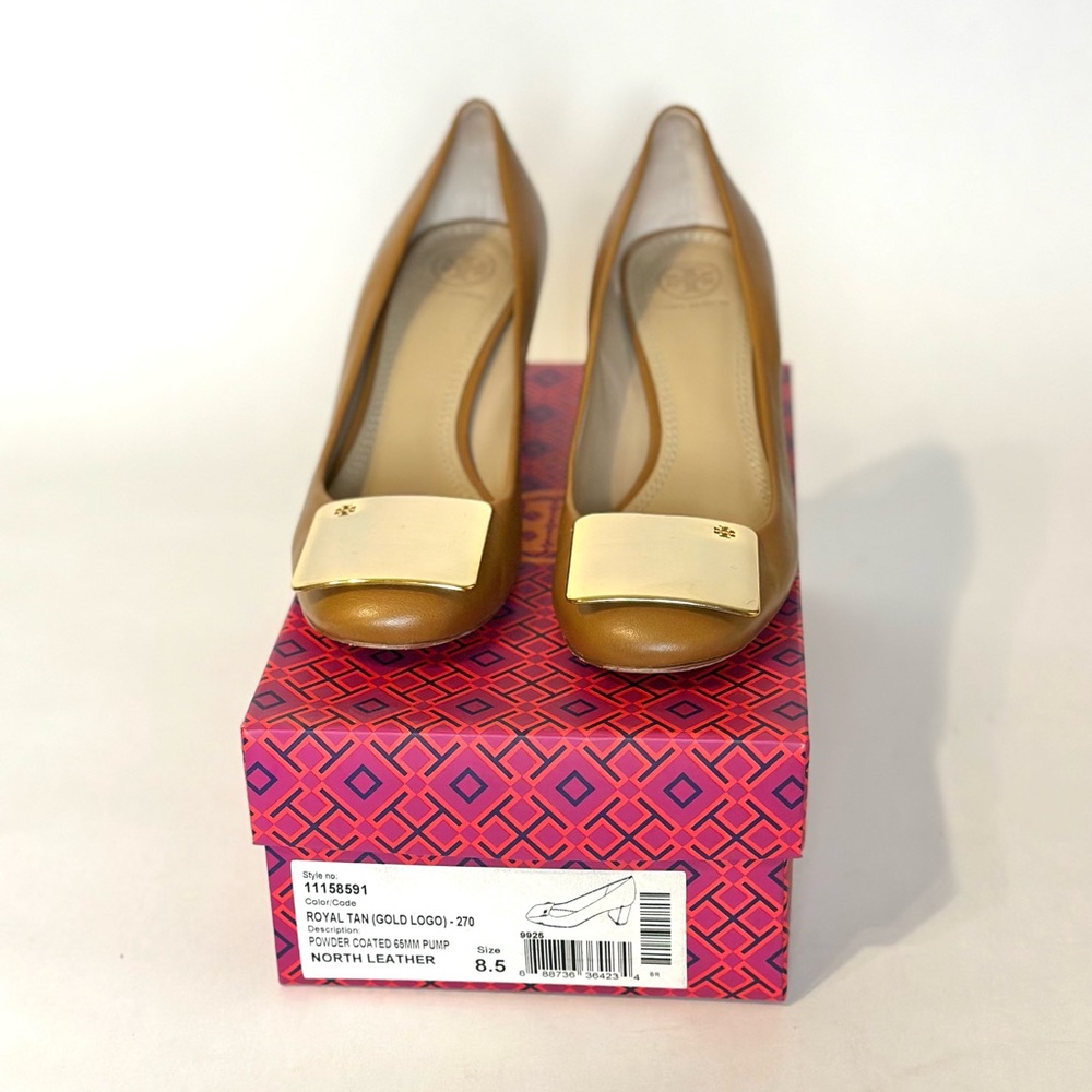 Tory Burch Heel Tan Leather with Gold Logo